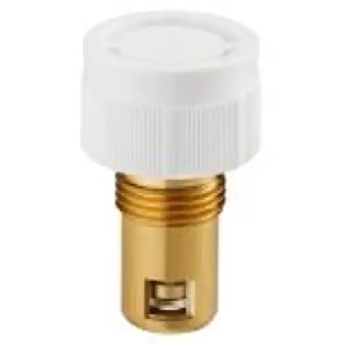 Hydraulischer Abgleichadapter mit weißem oberen Teil und goldenem Gewinde, geeignet für Heizkoerperinstallationen.